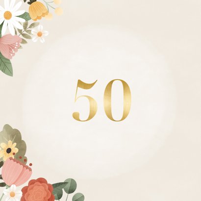Fleurige verjaardagskaart met bloemen 50 jaar gefeliciteerd 2