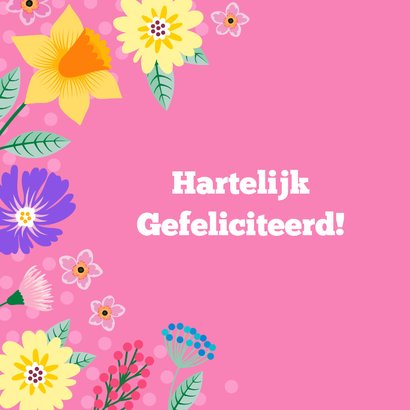 Fleurige verjaardagskaart met bloemen en aanpasbare leeftijd 2