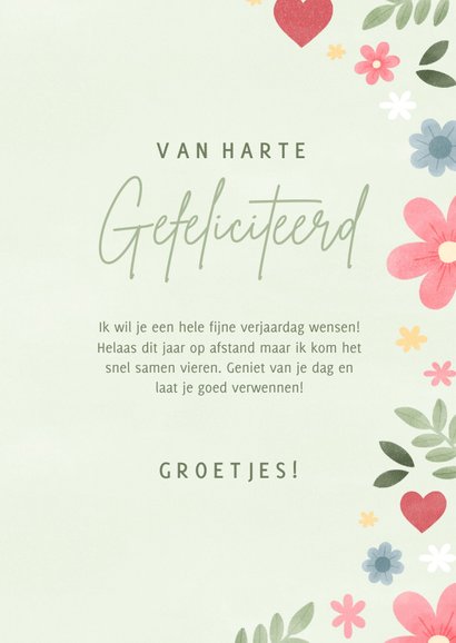 Fleurige verjaardagskaart met bloemen en hartjes 3