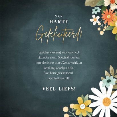 Fleurige verjaardagskaart met bloemen gouden gefeliciteerd 3