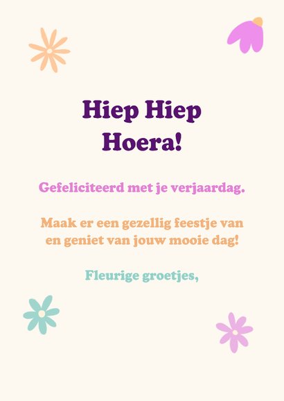 Fleurige verjaardagskaart met taart en bloemen 3