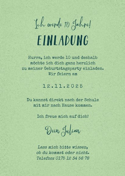 Foto-Einladung Kletterparty grün Kindergeburtstag 3