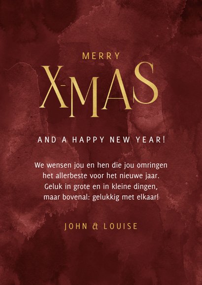 Foto kaart kerst stijlvol romantisch goud letters rood 3