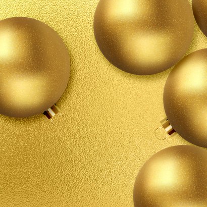 Foto kerstkaart gouden kerstballen Achterkant
