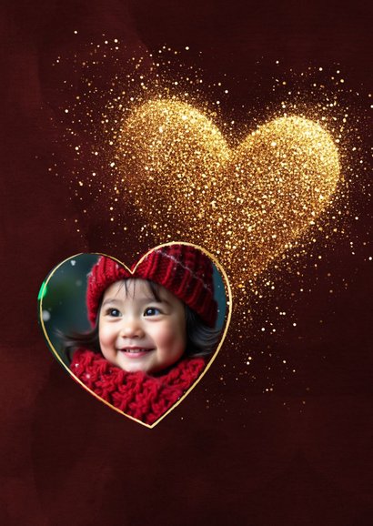 Foto kerstkaart met sprankelend hart van glitters 2