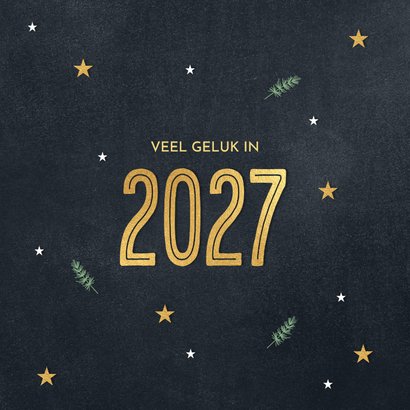 Foto kerstkaartje kerstwensen 2027 in groen en goud 2