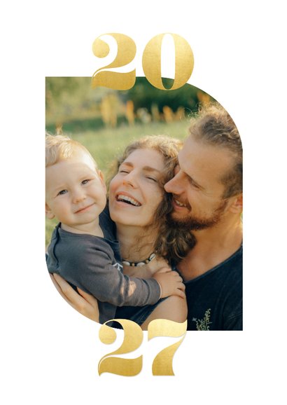 Foto kerstkaartje wit fijne feestdagen gouden 2027 2