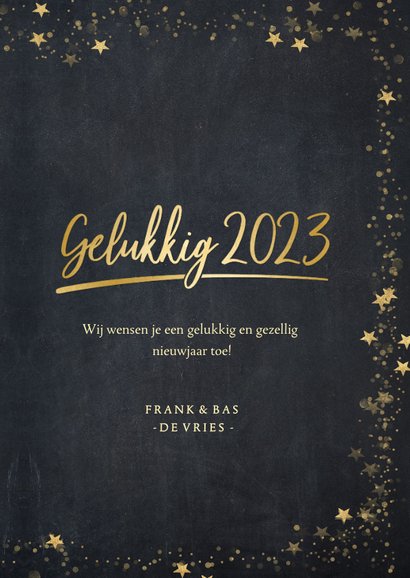Foto nieuwjaarskaart zwart met gouden ster en 1 grote foto 3