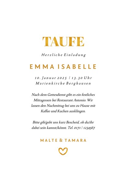 Foto-Taufeinladung Goldakzente 3