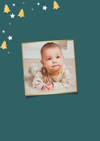 Foto-Weihnachtskarte mit Rahmen aus Sternen und Tannenbäumen 2