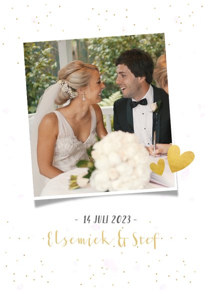 Fotocollage bedankkaartje trouwen met 3 foto's en confetti 2