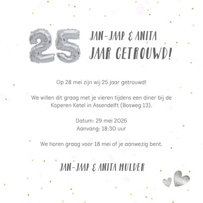 Fotocollage huwelijksjubileum kaart met zilveren 25 ballon 3