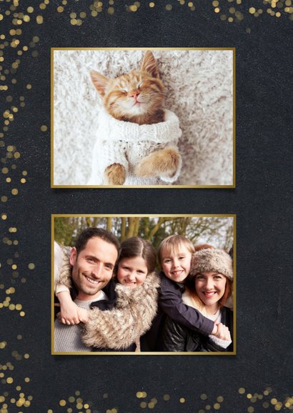 Fotocollage kerstkaart krijtbord met goudlook polaroids 2