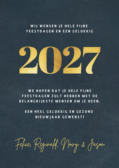 Fotocollage kerstkaart met 9 foto en gouden jaartal 2027 3