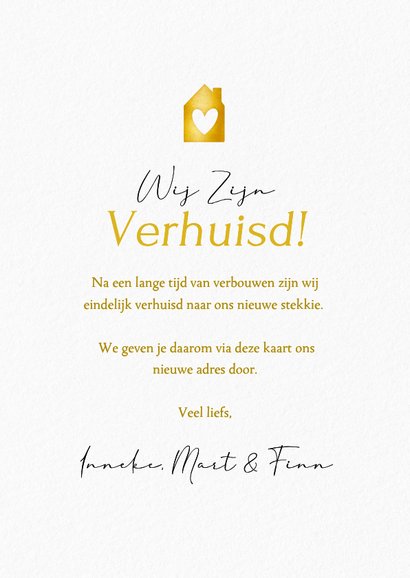 fotocollage verhuiskaartje wit met gouden huisje 3