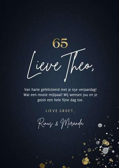 Fotokaart 65 blauw met foto en spetters 3