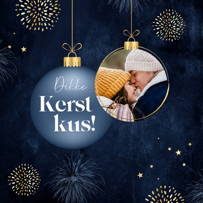 Fotokaart chique fijne kerst goud kerstbal foto sterren 2