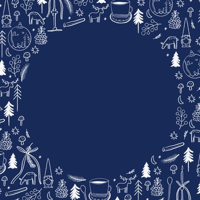 Fotokaart fijne kerst blauw wit lijntekeningen  Achterkant