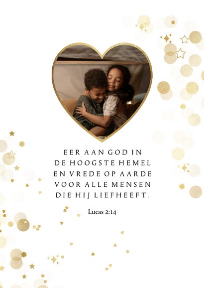 Fotokaart foto in hart goudlook hartjes sterren lichtjes 2
