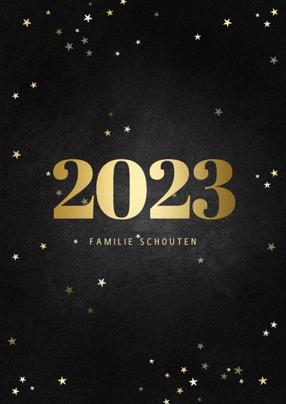 Fotokaart fotocollage met gouden 2023 en sterren 3