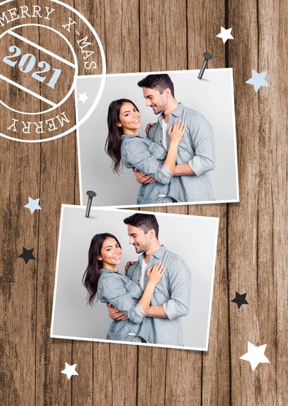 Fotokaart houtlook typografie foto sterren stempel hout 2