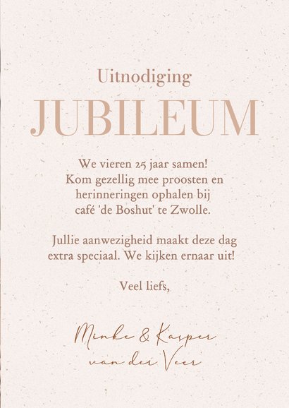 Fotokaart huwelijksjubileum met beige papiertextuur 3