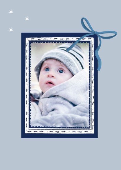 Fotokaart kerst Delftsblauw fotokader strik 2