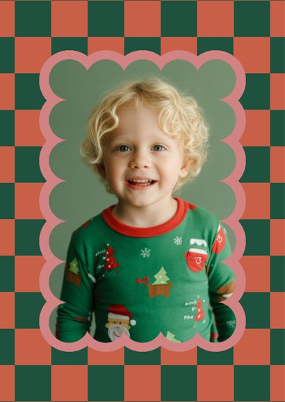 Fotokaart kerst happy holidays blokjespatroon hip 2