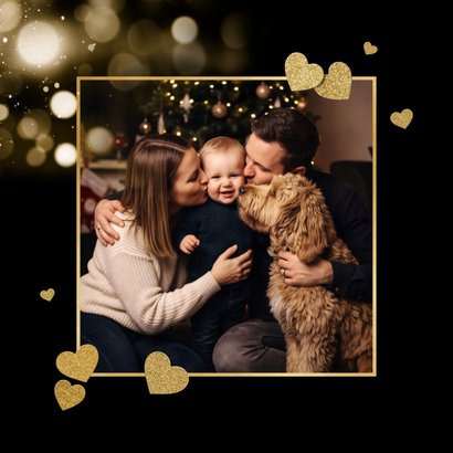 Fotokaart kerst liefdevolle feestdagen hartjes goud 2