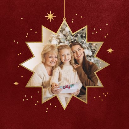 Fotokaart kerst sterren goud fijne kerst rood 2