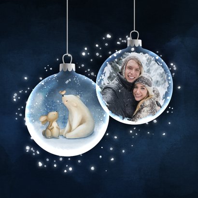 Fotokaart konijntje en ijsbeer in kerstbal met foto 2