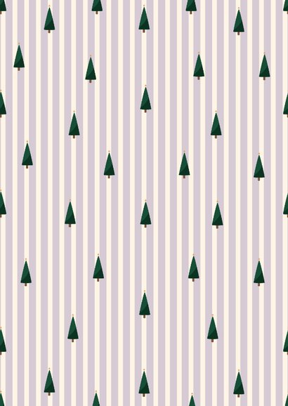 Fotokaart lila gestreept met foto en kerstbomen Achterkant