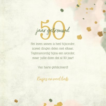 Fotokaart met bloemen goud met waterverf foto en spetters 3