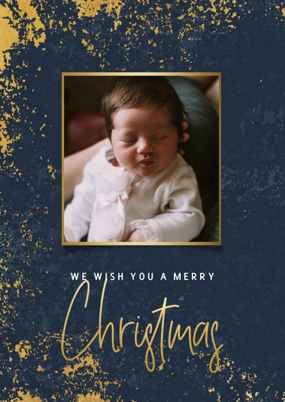 Fotokaart met foto's, gouden kader en Christmas 2