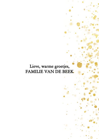 Fotokaart met gouden spetters en typografie 3