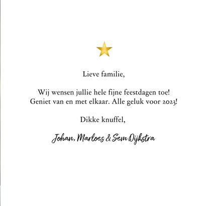 Fotokaart met grote foto, kerstwensen, goud en 2023 3