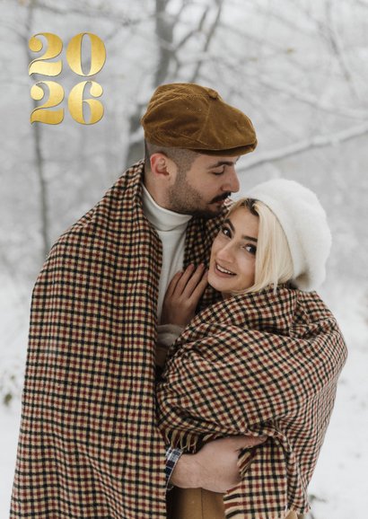 Fotokaart met vier foto's en grote gouden 2026 2
