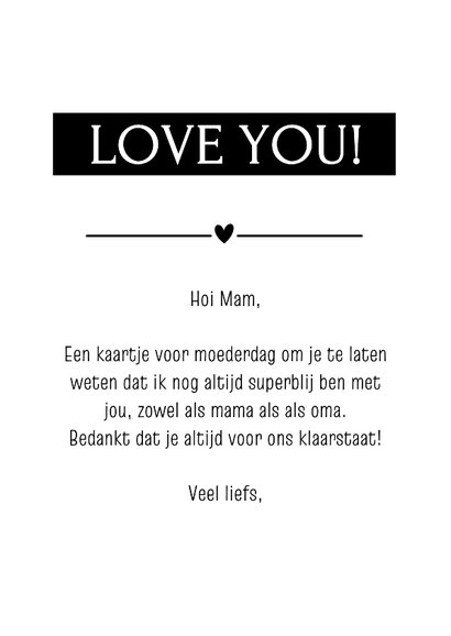 Fotokaart moederdag LOVE met eigen foto's en love you tekst 3