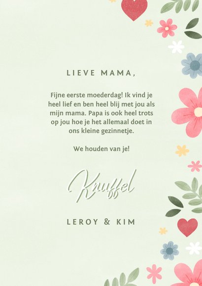 Fotokaart moederdag met bloemen en hartjes 3