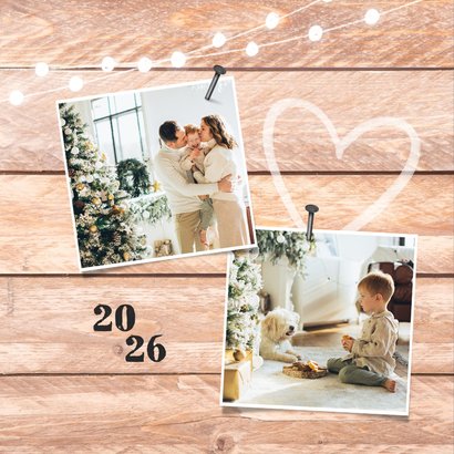 Fotokaart nieuwjaar hout krijtbord hartjes lampjes foto 2