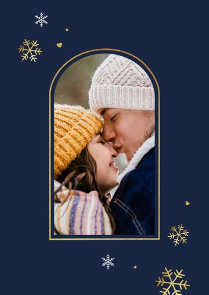Fotokaart persoonlijk goud sneeuwvlokjes kerstkus foto 2