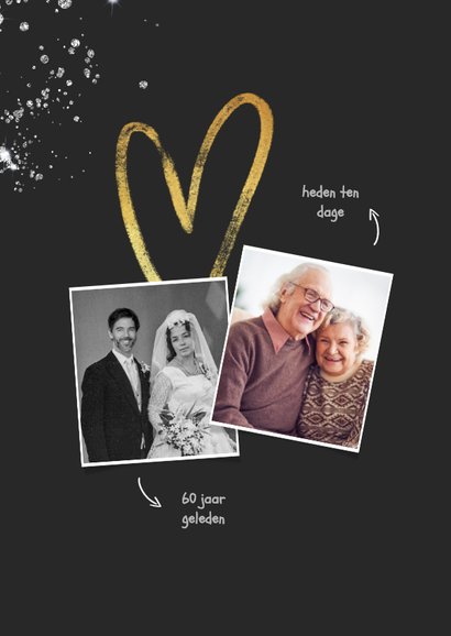 Fotokaart uitnodiging 60 jaar diamant foto glitter goud 2