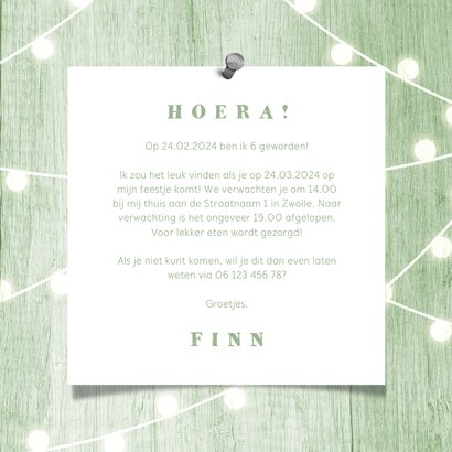 Fotokaart uitnodiging houtlook groen lampjes met foto 3