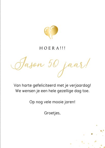 Fotokaart verjaardag man zwart met gouden spetters 3