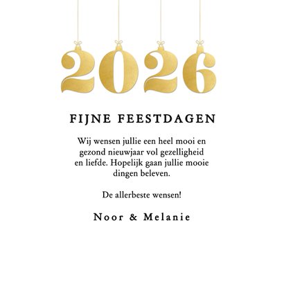 Fotokaart vierkant kerst met jaartal kerstballen goud 3