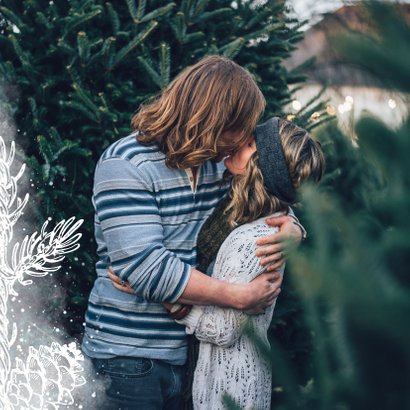 Fotokaart vierkant wit dennentakje met foto achtergrond 2