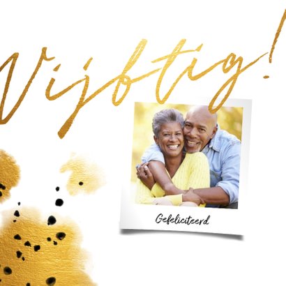 Fotokaart 'vijftig' met foto en gouden waterverf 2