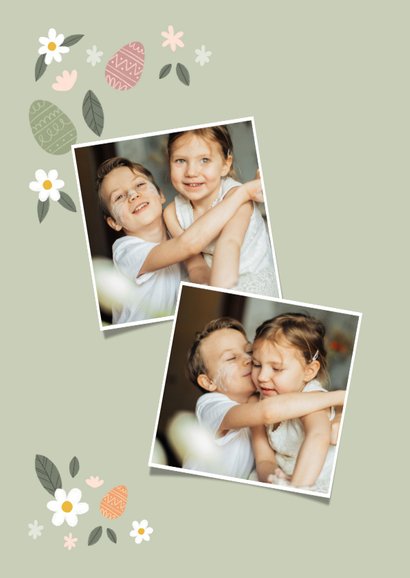 Fotokaart vrolijk pasen met bloementjes en paaseieren 2