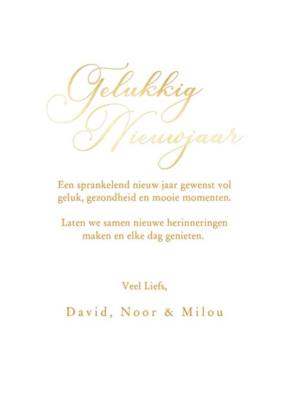 Fotokaartje gelukkig nieuwjaar met vintage tekst goudfolie 3
