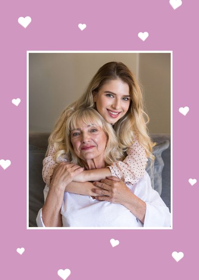 Fotokaartje trendy lila moederdag met hartjes 2